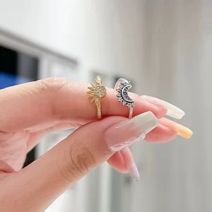 1PC Personality Opening Adjustable Sun And Moon Ring Overlapping Wear Rings For Women Girls Trendy Fashion Finger Jewelry Gifts