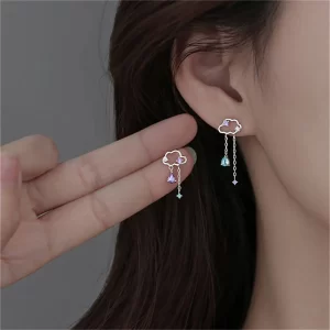 2023 New Fashion Cute Asymmetric Cloud Rain Earrings For Women Korean Crystal Long Chain Tassel Earrings Party Jewelry Brincos