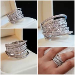 2023 New Fashion Multi-Layered Cross Finger Ring with Dazzling Zircon Daily Wear Statement Rings for Women Party Jewelry Gifts