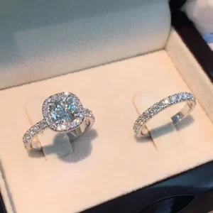 2pcs/set Luxury Crystal Female AAA Zircon Stone Ring Set For Women Fashion Bridal Wedding Rings For Women Love Rings