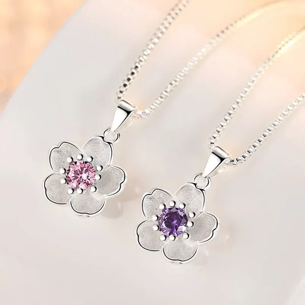 925 Sterling Silver Pink Purple Peach Blossom Necklaces For Women Luxury Quality Jewelry Free Shipping Offers GaaBou Jewellery