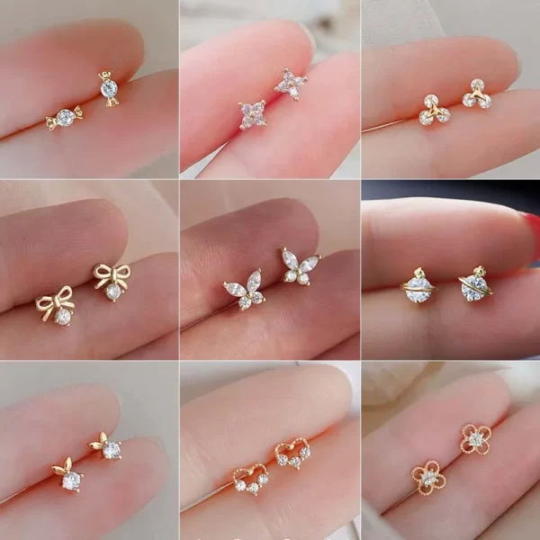 Korean Fashion 925 Silver Needle Zircon Earrings For Women Mini Butterfly Sweet Stud Earring Girls Flower Piercing Jewelry Gifts