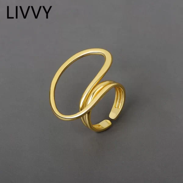 LIVVY Silver Color Geometric Multilayer Zircon Open Ring Female Fashion Retro Unique Design High Quality Jewelry Gift