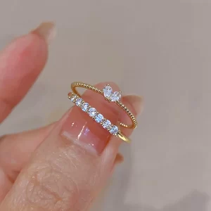 Luxury Zircon Heart Rings for Women Opening Adjustable Weave Rhinestone Ring Engagement Wedding Jewelry Fashion Girlfriend Gifts