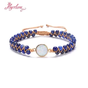 Stone Wrap Bracelets Femme Amethysts Opal String Braided Yoga Reiki Symbol Bangle Bracelet Bangle Bohemian Jewellery